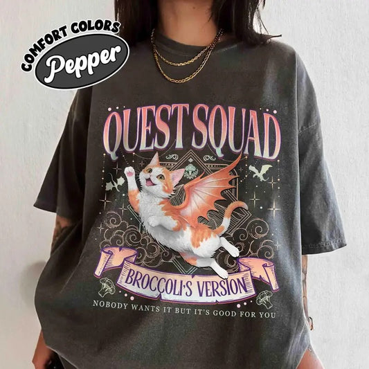 Quest Squad Broccoli Shirt, Broccoli The Cat, Onyx Storm Fan Shirt, Fourth Wing Reader Shirt, Bookish Gift, Dragon Rider...