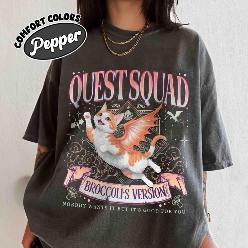 Quest Squad Broccoli Shirt, Broccoli The Cat, Onyx Storm Fan Shirt, Fourth Wing Reader Shirt, Bookish Gift, Dragon Rider,...