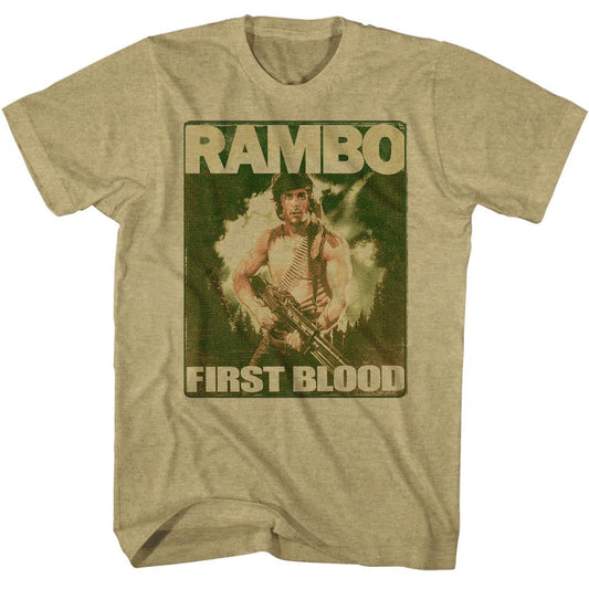 Rambo Mens S/S T-Shirt - Poster - Heather Khaki Heather