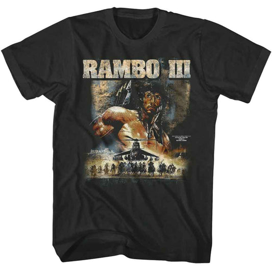Rambo - 3 Chopper Poster - Officially Licensed - Gray Solid Front Print Adult Short Sleeve T-Shirt