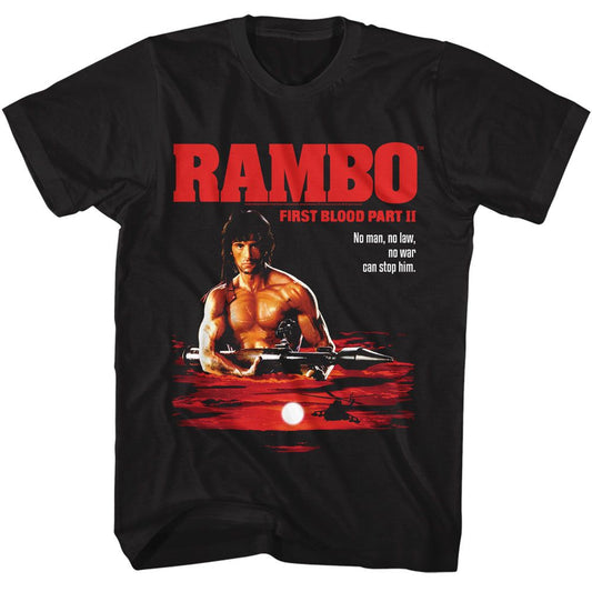 Rambo - Cant Stop Him - American Classics - Solid Black Adult Short Sleeve T-Shirt