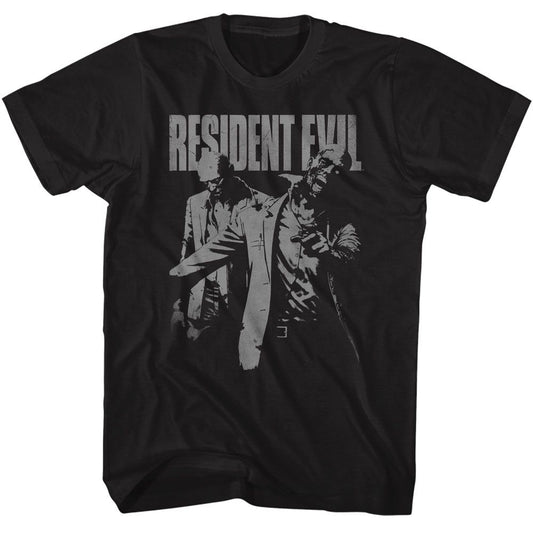 Resident Evil - Monochrome Zombies - American Classics - Solid Black Adult Short Sleeve T-Shirt