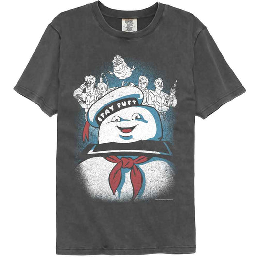 The Real Ghostbusters - Stay Puft And Ghostbusters - American Classics - Gray Solid Adult Short Sleeve Comfort Color T-Shirt