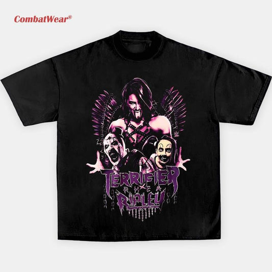 RHEA RIPLEY x TERRIFIER TEE, Halloween Wrestling Tee, Vintage Wresting Shirt, Wrestling Graphic Tee, Sports Shirt, Wrestling Fan Gift