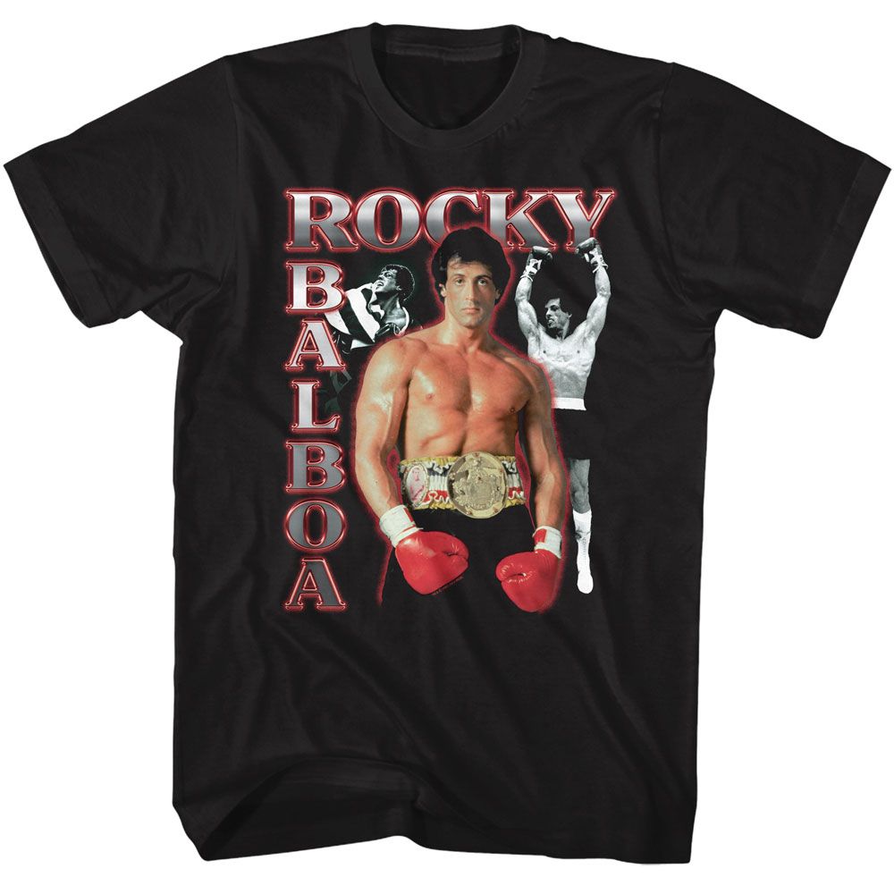 Rocky - Three Photos Collage - American Classics - Solid Black Adult Short Sleeve T-Shirt