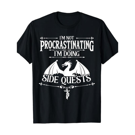 RPG Gamers' Humorous 220g T-Shirt - Men's Gaming Graphic Tee with Funny Slogan "I'm Not Procrastinating I'm Doing Side Quests" - Short Sleeve, Casual Wear, Perfect for Gaming Events Made in USA