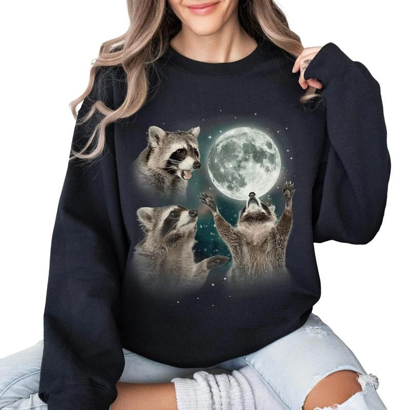 Racoons howling at the Moon Sweatshirt, Racoon meme shirt, Racoon Moon howling Shirt Hoodie | InkThreadWorks.com