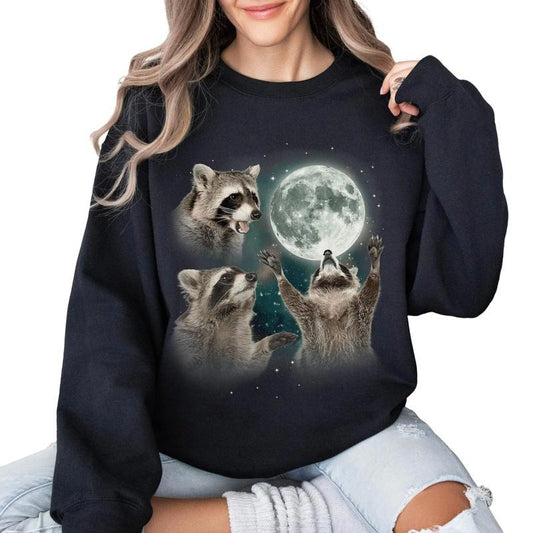 Racoons howling at the Moon Sweatshirt, Racoon meme shirt, Racoon Moon howling Shirt Hoodie | InkThreadWorks.com