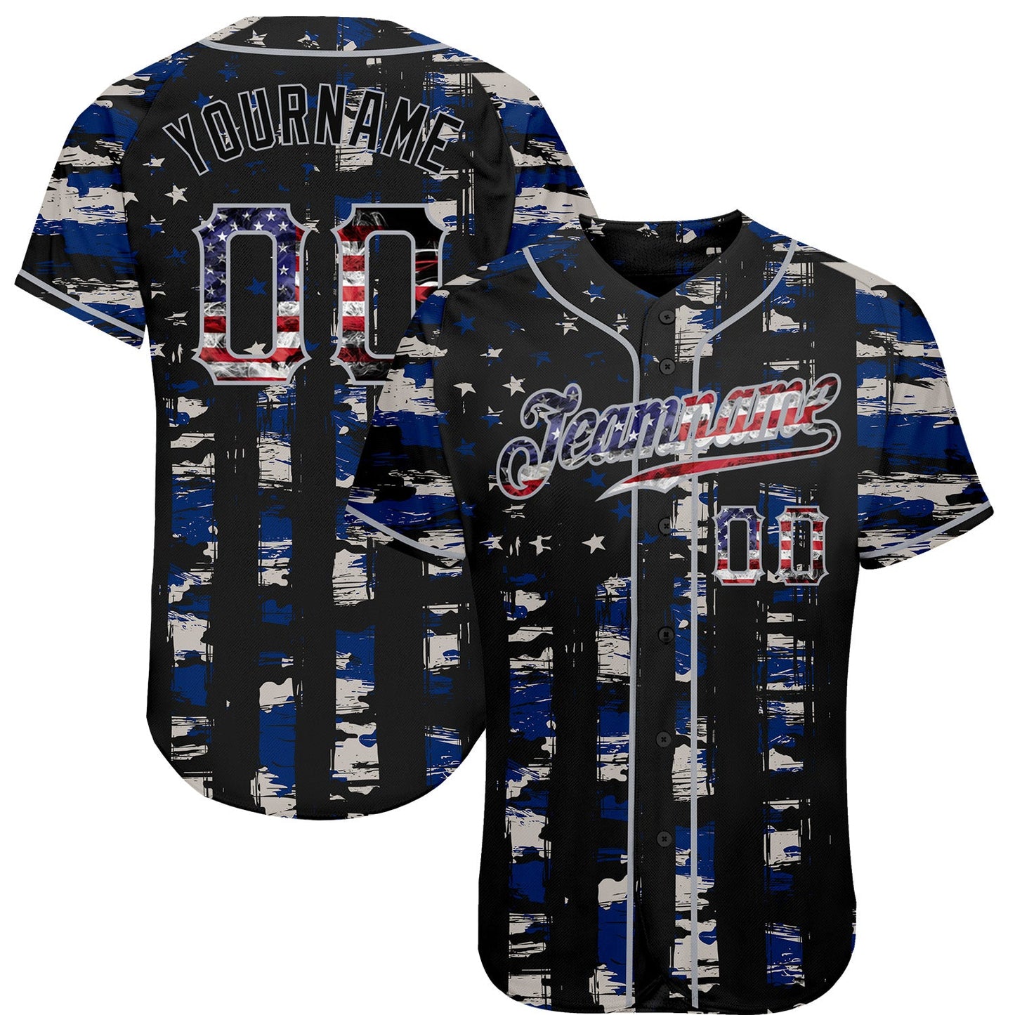 Custom Black USA Flag-Gray Distressed Grunge Patriotic Raglan Sleeves Authentic Baseball Jersey