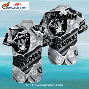 Raiders Hawaiian Shirt American Flag Floral Style