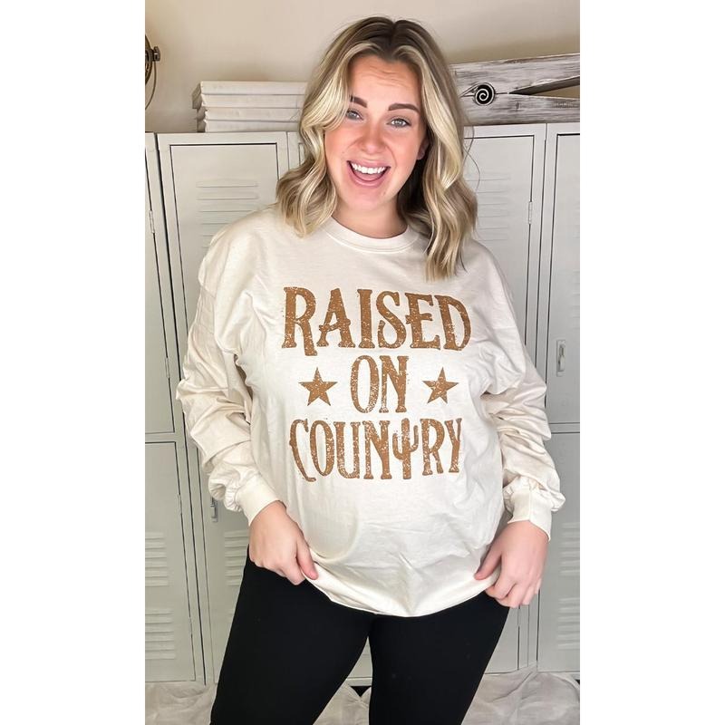 Raised on Country Long Sleeve T-Shirt Hoodie, Sweatshirt | InkThreadWorks.com
