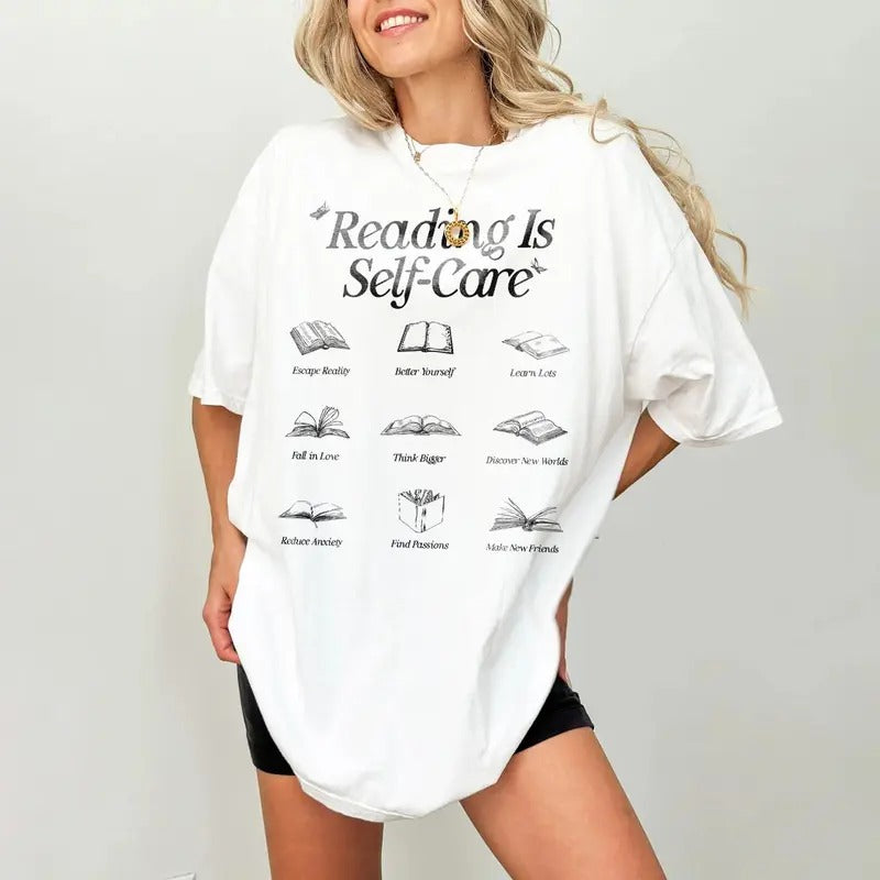 Reading Is Self-Care Shirt, Bookish Mental Health Shirt Book A Day Retro Shirt Read More Book Lover Bookworm Romance...
