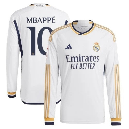 Real Madrid #10 Kylian Mbappe 2023-24 Home Men Jersey - Long Sleeve