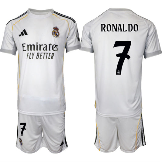 Real Madrid #7 Ronaldo 25 26 White Home Soccer Jersey Suit