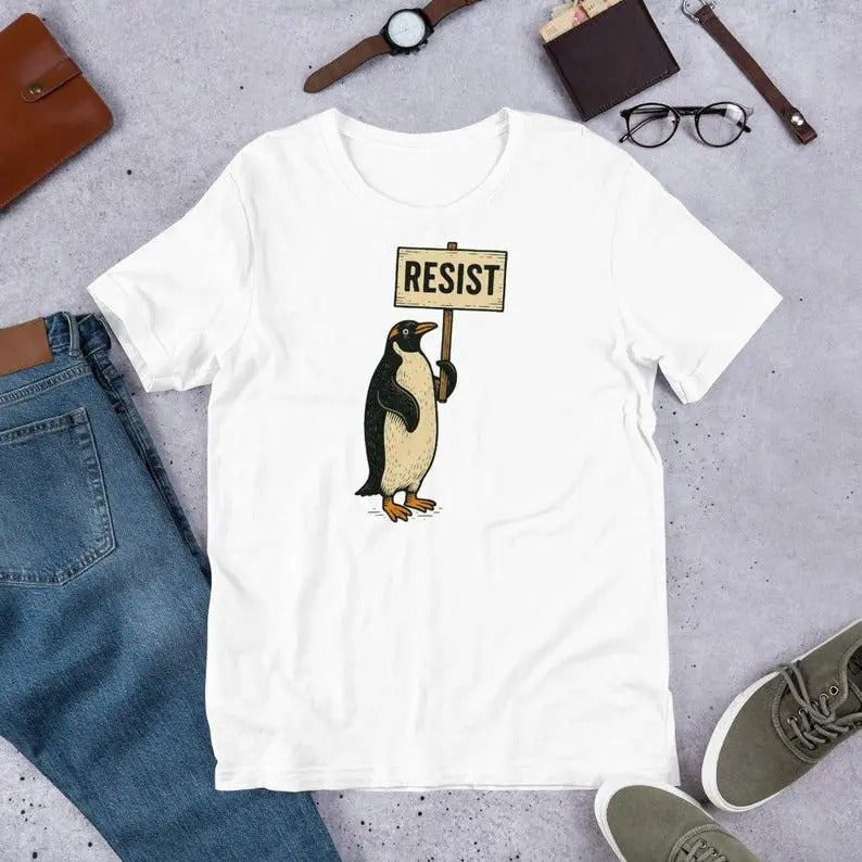 Rebel Gentoo Penguins RESIST Anti-Tariff Protest Unisex t-shirt Hoodie, Sweatshirt | InkThreadWorks.com