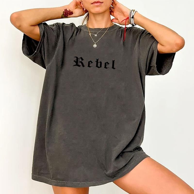 Rebel Shirt, Rebel Punk Rock N Roll Graphic Tee Women, Cute Fun Retro Vintage Saying Shirt, Comfy Fabric Oversized Graphic Tee, Metal Lightning Bolt Rebellious Shirt, Women's Tops, Womenswear Cotton Fabric Relaxed Fit Chic Style