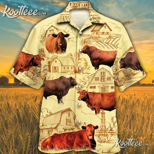 Red Angus Cattle Lovers Farm Trendy Hawaiian Shirt