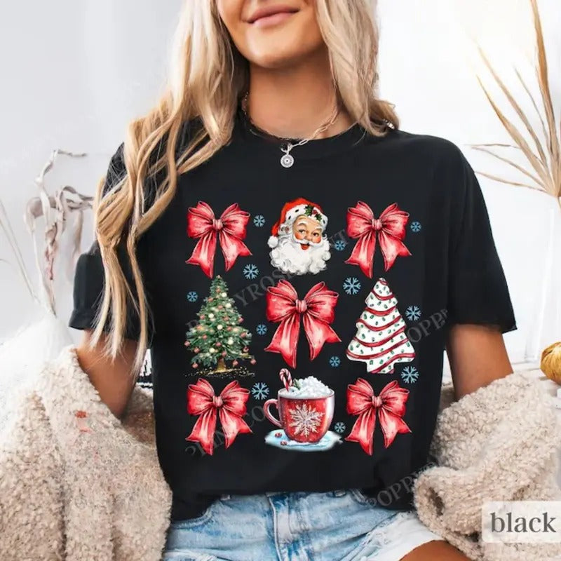 Red Coquette Christmas Shirt, Cute Xmas Tshirt, Women's Holiday Tee, Retro Holiday Tshirt, Christmas Gift, Gift for Her...