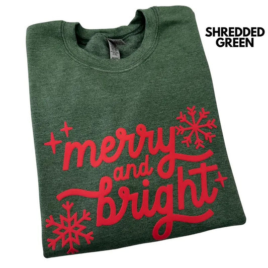 Red Merry & Bright PUFF Sweatshirt T-Shirts, Hoodie | InkThreadWorks.com