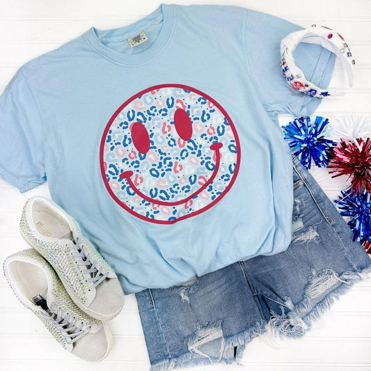 Red Patriotic Cheetah Happy Face Comfort Colors T-Shirt 'NLB' Hoodie, Sweatshirt | InkThreadWorks.com