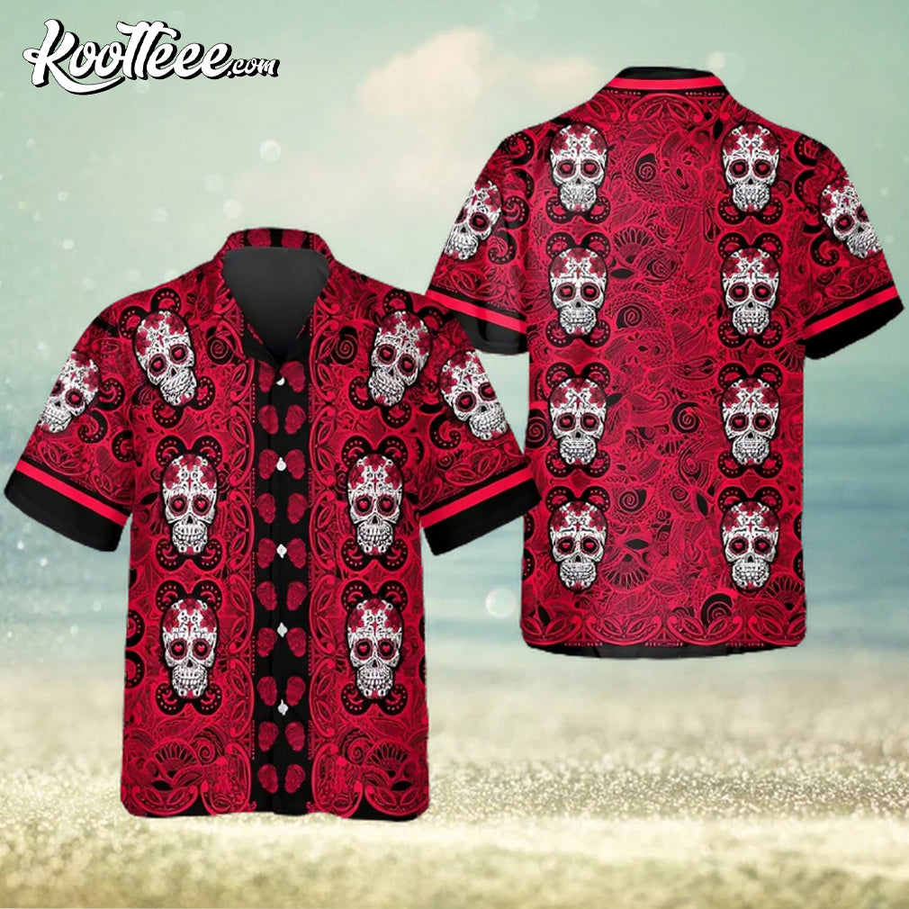Red Pattern Color Skull Hawaiian Shirt