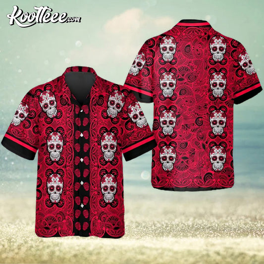 Red Pattern Color Skull Hawaiian Shirt