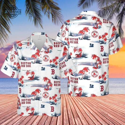 Red Sox Hawaiian Shirt And Shorts Boston Red Sox Mets Aloha Summer Beach Shirts Baseball Team Palm Trees Pattern Button Up Shirt Mlb Red Sox 2024 Gift