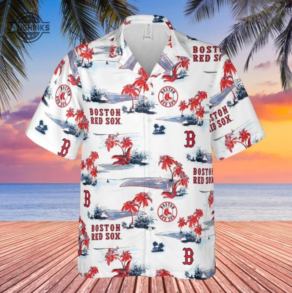 Red Sox Hawaiian Shirt And Shorts Boston Red Sox Mets Aloha Summer Beach Shirts Baseball Team Palm Trees Pattern Button Up Shirt Mlb Red Sox 2024 Gift