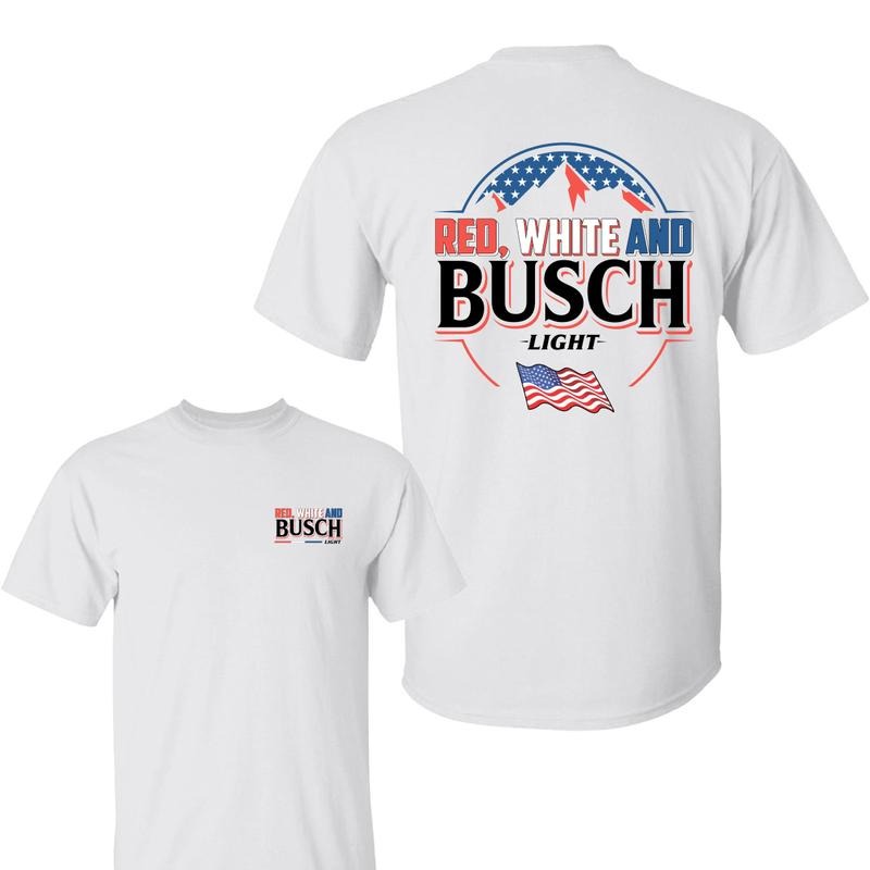 Red White And Buscch Light Shirt, USA Flag 4th Of July Shirt, Independence Day Tee, Patriotic Beer Graphic Tee, Full Colors, For Men, For Women