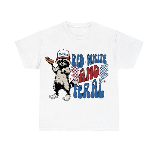 Red White And Feral  Funny Raccoon Shirt, Trendy 4th Of July Tee