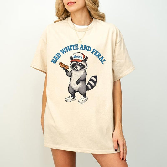 Red White And Feral T-Shirt, Funny USA Shirt, Funny Raccoon Shirt , 4th Of July T-Shirt, Feral T-Shirt, Hotdog Raccoon T-Shirt, Merica T-Shirt