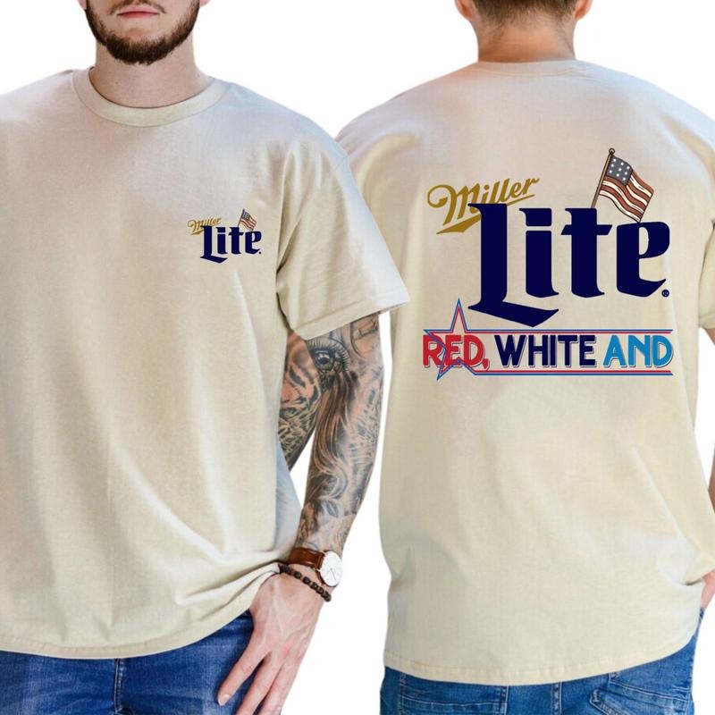 Red White And Miller Lite Logo T-shirt - 4th Of July Graphic Tee, trend Summer For Men For Women, Shades For Everyone