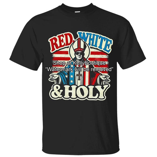 Red White Holy Pope Leo XIV T-shirt, New Catholic Pope, Robert Francis Prevost First American Pope History Shirt, Front Design Unisex Cotton T-shirt for Men for Women Menswear Womenswear Top