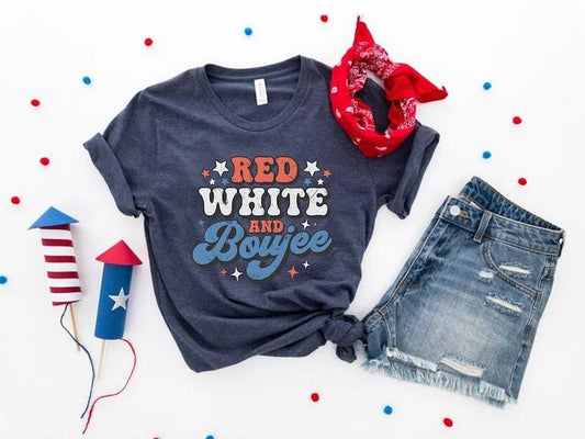 Red White and Boujee, Retro Groovy 4th of July Shirt, Patriotic Rainbow Shirt, Happy 4th of July Shirt, Independence Day,...