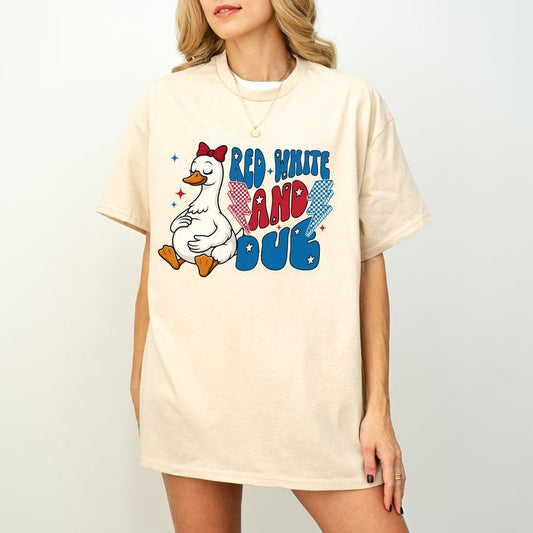Red White and Due T-Shirt, Funny Pregnant Goose 4th of July T-Shirt, Patriotic Mama Goose T-Shirt, New Mom T-Shirt, Retro Hotdog USA Shirt Design