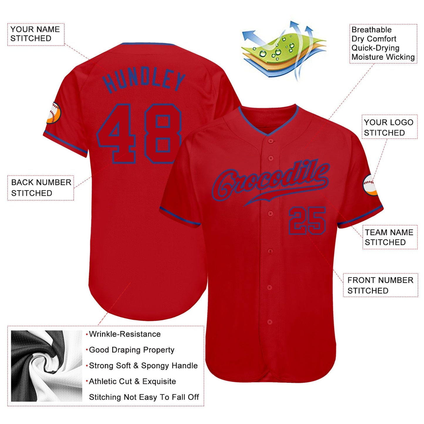 Custom Red Red-Royal Authentic Baseball Jersey