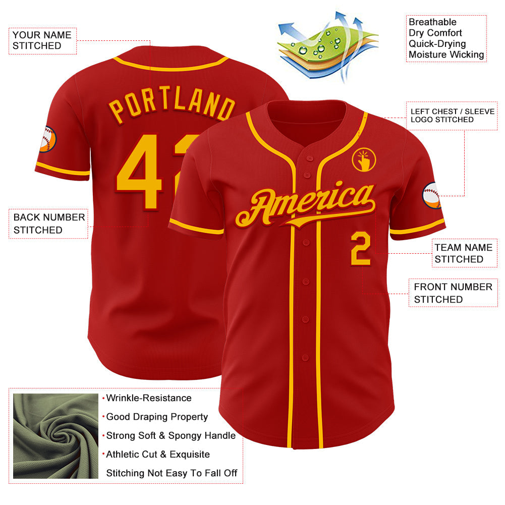 Custom Red Gold Authentic Baseball Jersey