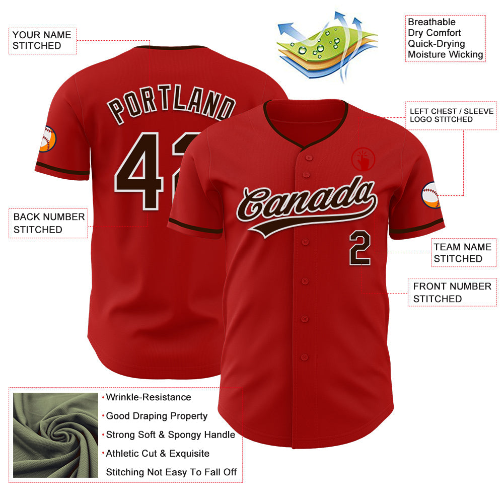 Custom Red Brown-White Authentic Baseball Jersey