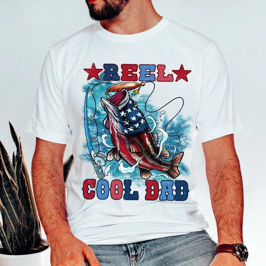 Reel Cool Dad Bass T Shirt Hoodie Sweater Design American Flag Bass Father's Day Fishing Dad 4th Of July For dad Cool dad club