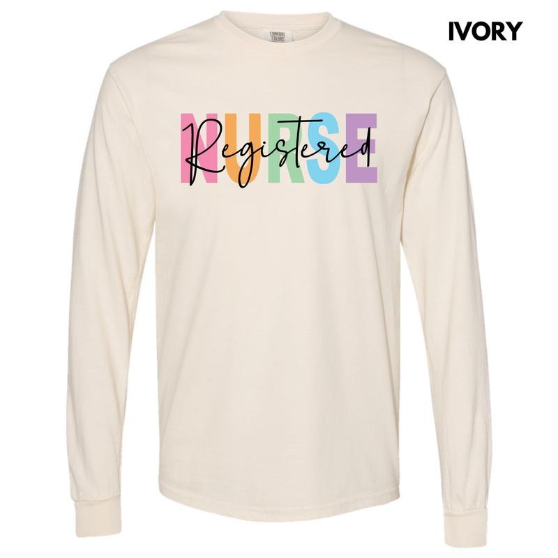 Registered Nurse Colorful Long Sleeve Comfort Colors T-Shirt 'NLB' Hoodie, Sweatshirt | InkThreadWorks.com