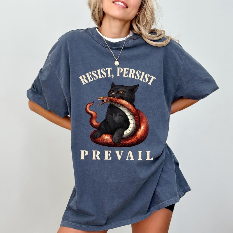 Resist Persist Prevail Comfort Colors Shirt, Subtle FDT T-shirt, Cat Ladies Graphic Tee, Feminist Clothing, Anti MAGA Outfits, Womenswear