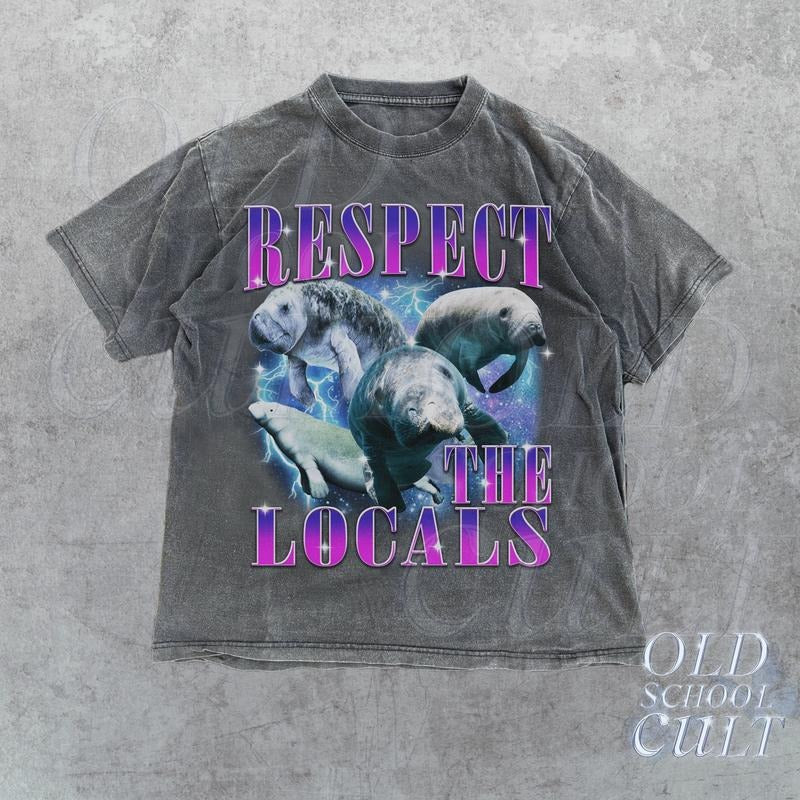 Respect The Locals Vintage 90s Manatee Tshirt, Retro Manatee Ocean Nature Shirt, Sealife, Ocean, Whale, Orca, Turtle,Y2k...