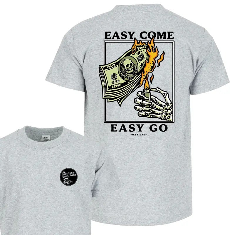 Rest Easy T-Shirt, Easy Come Easy Go Skeleton Design, Casual & Comfy, Perfect Gift for Men & Women, Stylish Unisex...