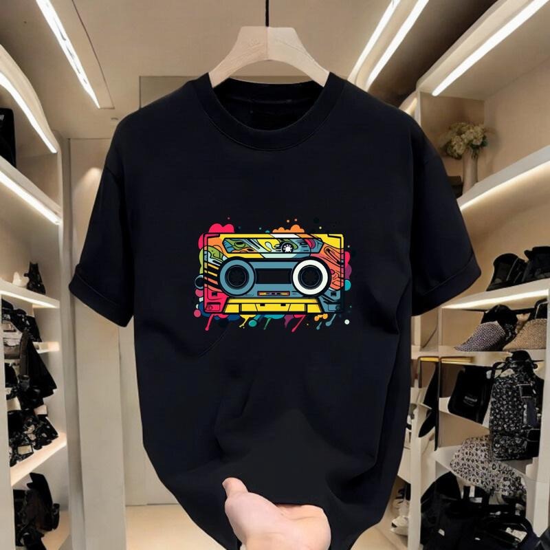 Retro - inspired Graphic Tee |   Colorful Cassette Print, Great for Music Festivals & Casual Days