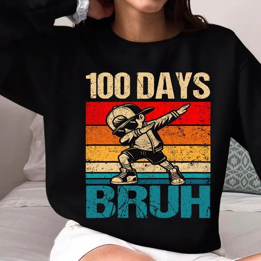 Retro 100 Days Bruh Tshirt Sweatshirt Hoodie, 100 Days Bruh Boys Sweatshirt, 100th Day Of School Teacher, Unisex Sweater Pullover Tee