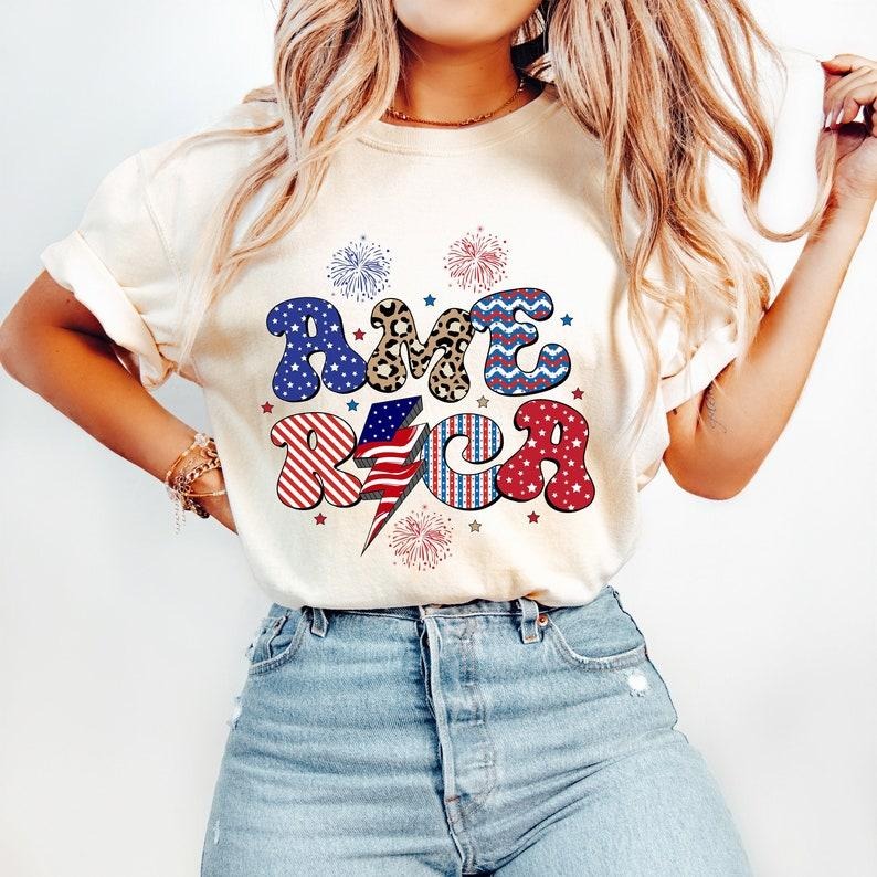 Retro 4th of July, America, Sublimation, USA Tshirt Hoodie, Sweatshirt | InkThreadWorks.com