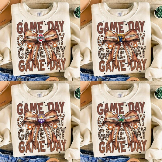 Retro All College Football Coquette Bow Game Day Bundle Sweatshirt, Fall Crewneck Off-white Unisex Hoodies & Sweaters Classic Menswear Embroidered Mascot Spandex Sport