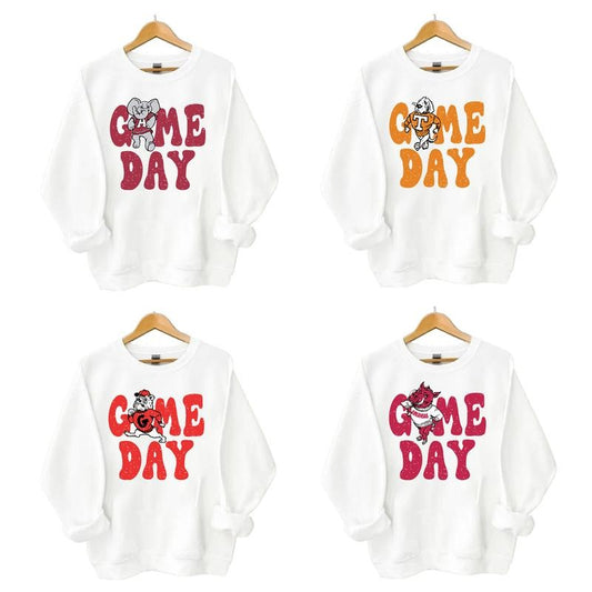 Retro All College Football Mascot Game Day Bundle Sweatshirt, White Shirt, Fall Crewneck Off-white Unisex Hoodies & Sweaters Classic Menswear