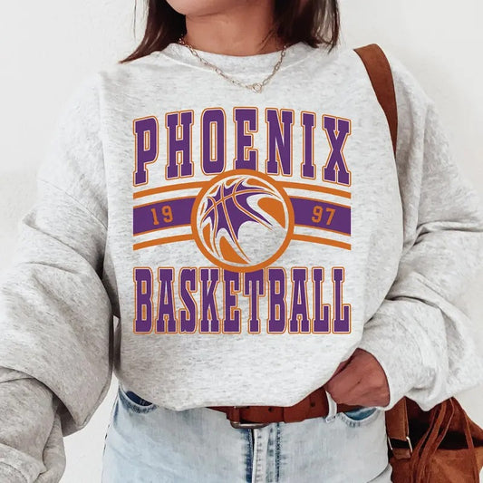 Retro All Team Women's Basketball Crewneck Sweatshirt, Classic Jersey Graphic Design, Comfortable Fabric, Ideal Gift for Basketball Enthusiasts