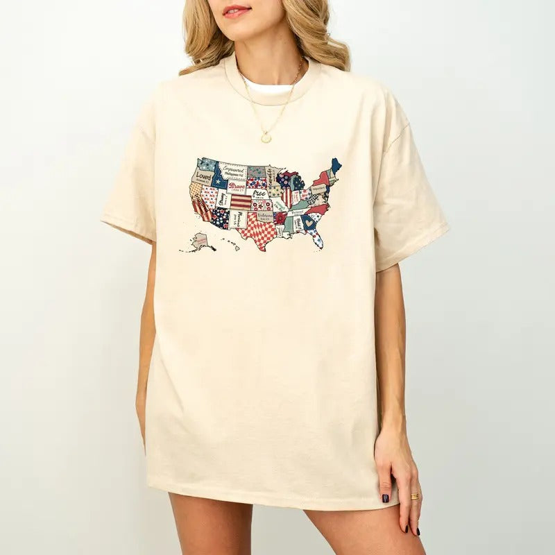 Retro America USA Map Unisex T-Shirt, America Shirt, Independence Day Gift, Red White and Blue Shirt, 4th of July Gift...